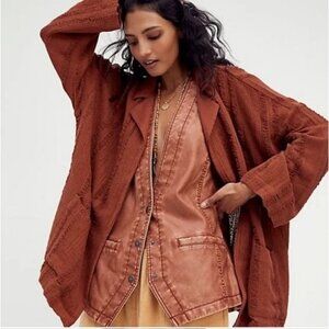 Free People Rust Beachy Distressed Slouchy Open Blazer Size Medium